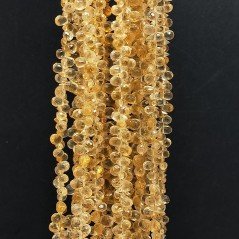 Quarzo Citrino Naturale in Perline Forma Goccia Tondo Sfaccettato a Mano Foro Laterale