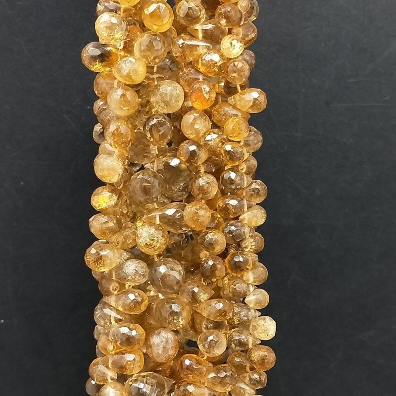 Quarzo Miele Naturale in Perline Forma Goccia Tondo Sfaccettato a Mano Foro Laterale