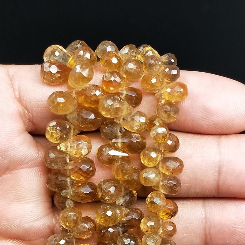 Quarzo Miele Naturale in Perline Forma Goccia Tondo Sfaccettato a Mano Foro Laterale