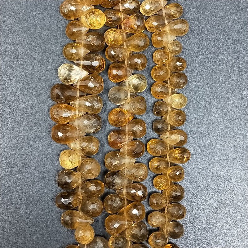 Quarzo Miele Naturale in Perline Forma Goccia Tondo Sfaccettato a Mano Foro Laterale