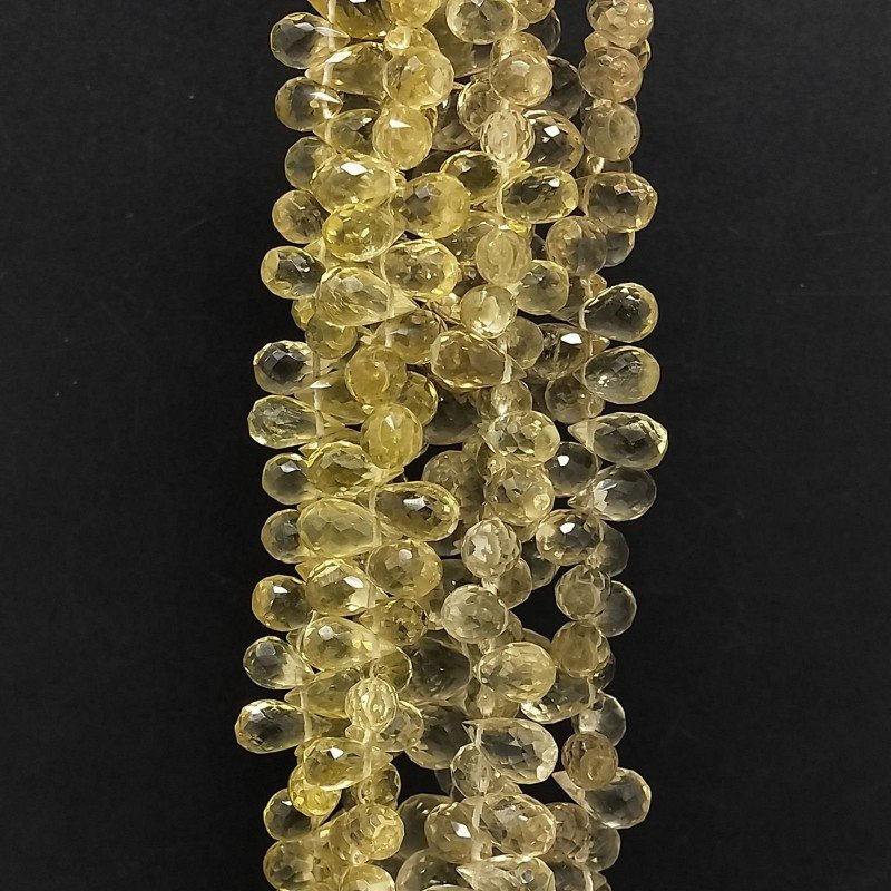 Quarzo Limone Naturale in Perline Forma Goccia Tondo Sfaccettato a Mano Foro Laterale