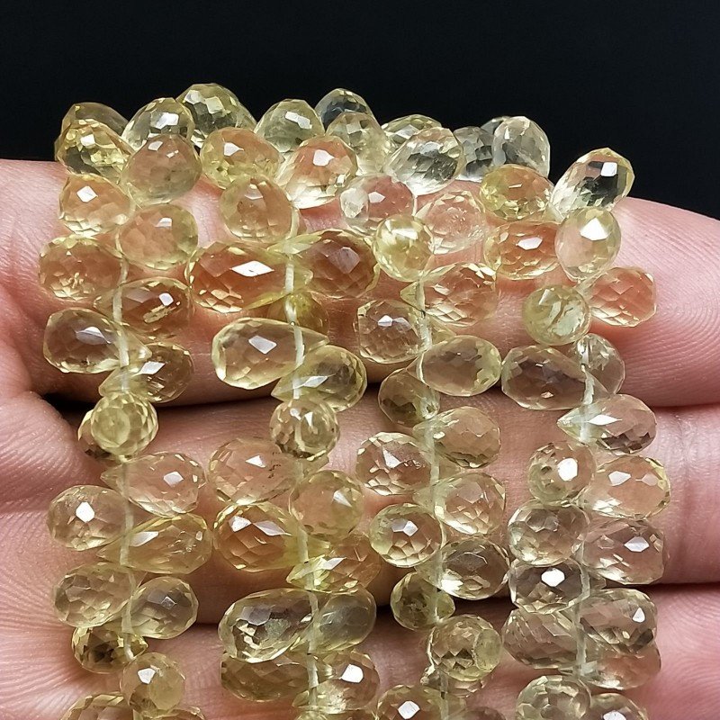 Quarzo Limone Naturale in Perline Forma Goccia Tondo Sfaccettato a Mano Foro Laterale