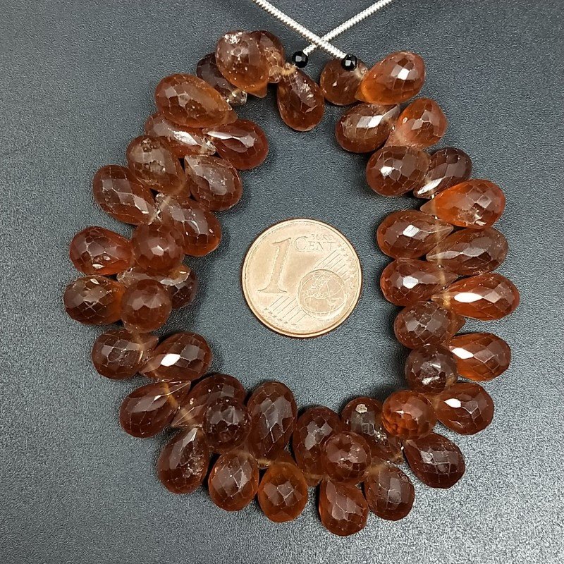 Hessonite Naturale in Perline Forma Goccia Tondo Sfaccettato a Mano Foro Laterale