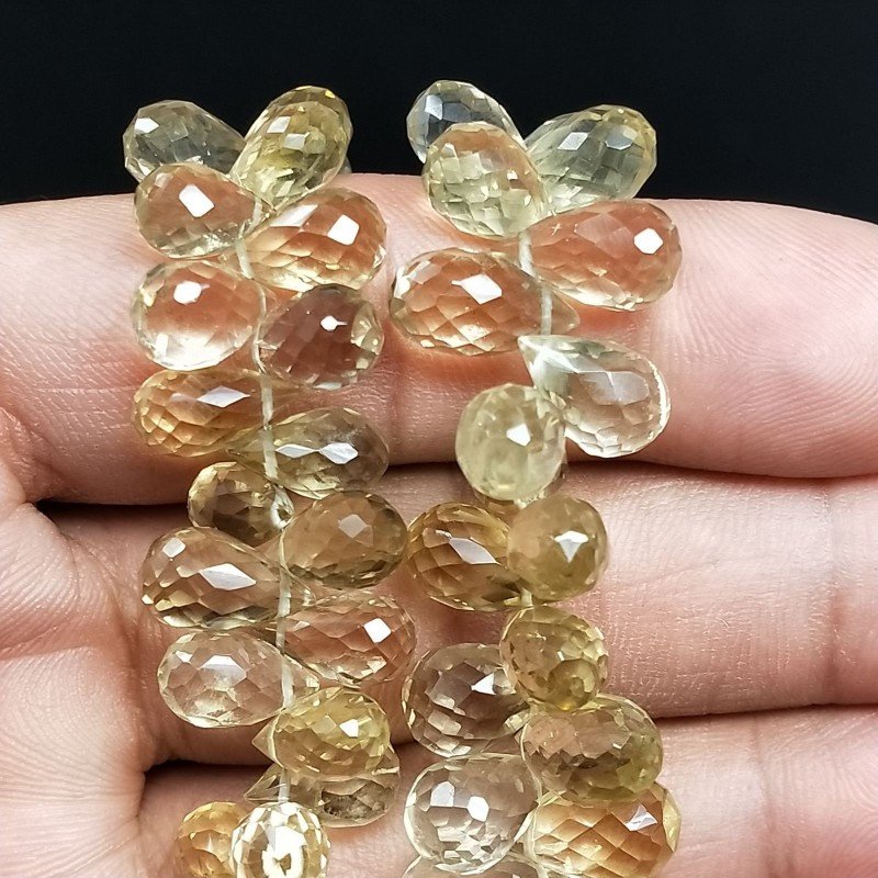 Quarzo Whisky Naturale in Perline Forma Goccia Tondo Sfaccettato a Mano Foro Laterale