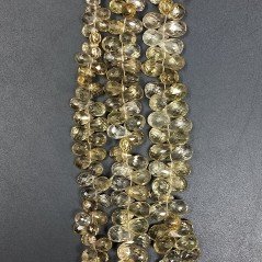 Quarzo Whisky Naturale in Perline Forma Goccia Tondo Sfaccettato a Mano Foro Laterale