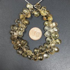 Quarzo Whisky Naturale in Perline Forma Goccia Tondo Sfaccettato a Mano Foro Laterale