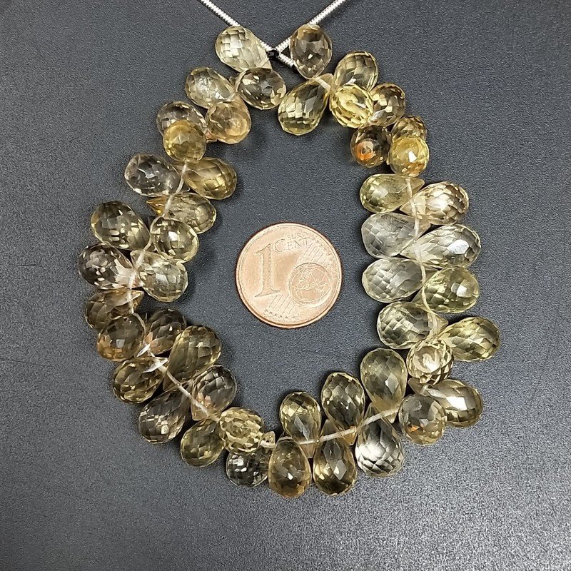 Quarzo Whisky Naturale in Perline Forma Goccia Tondo Sfaccettato a Mano Foro Laterale