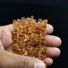 Quarzo Citrino Naturale in Perline Forma Goccia Tondo Sfaccettato a Mano Foro Laterale