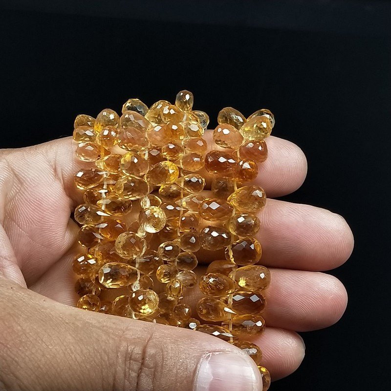 Quarzo Citrino Naturale in Perline Forma Goccia Tondo Sfaccettato a Mano Foro Laterale