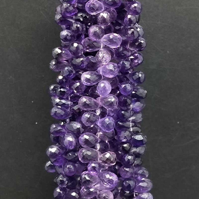 Ametista Naturale in Perline Forma Goccia Tondo Sfaccettato a Mano Foro Laterale