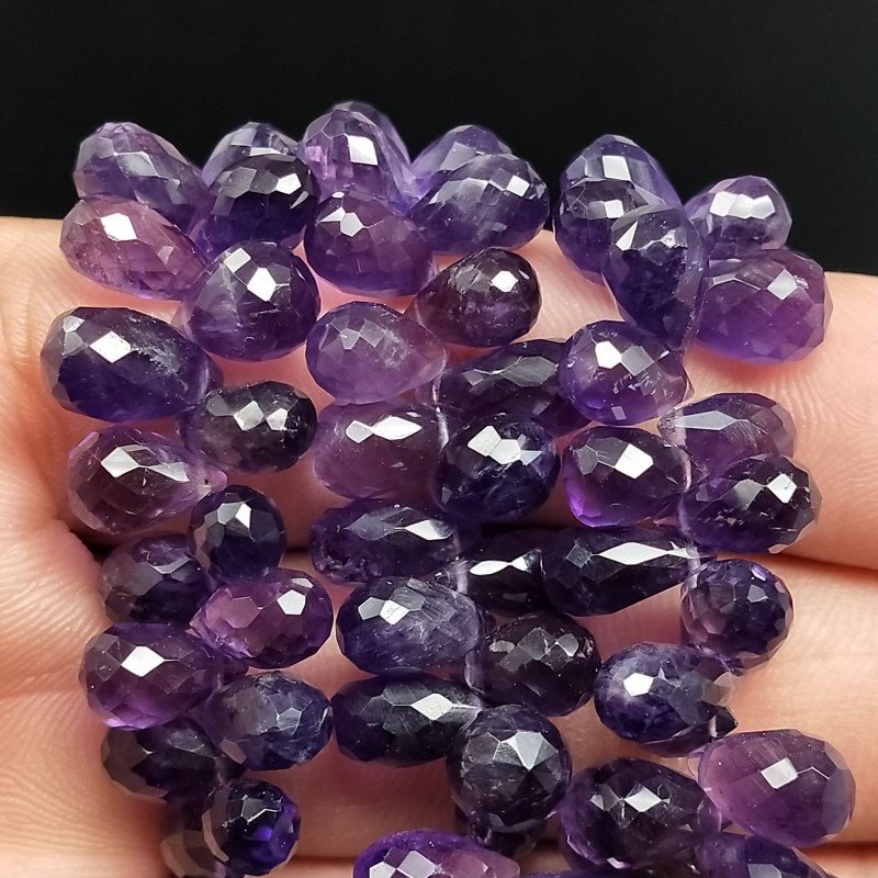 Ametista Naturale in Perline Forma Goccia Tondo Sfaccettato a Mano Foro Laterale