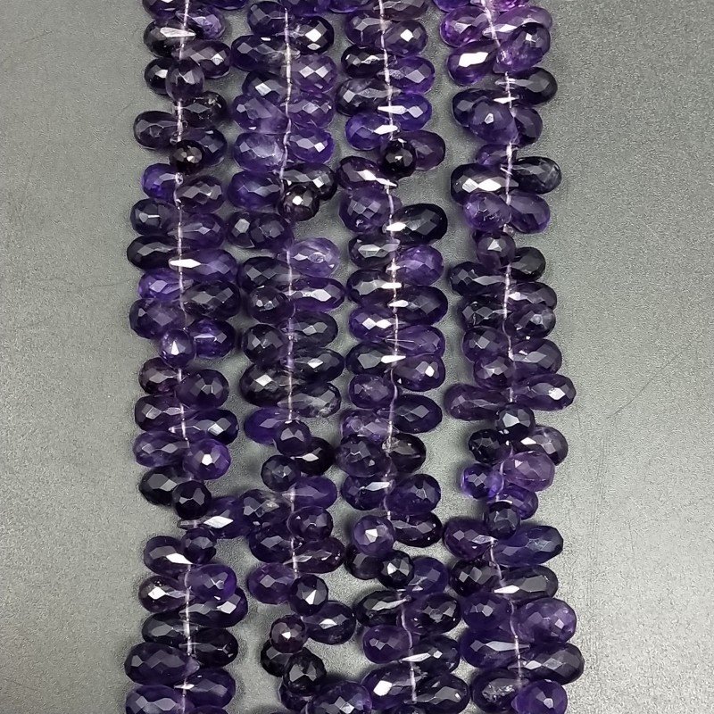 Ametista Naturale in Perline Forma Goccia Tondo Sfaccettato a Mano Foro Laterale