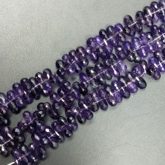 Ametista Naturale in Perline Forma Goccia Tondo Sfaccettato a Mano Foro Laterale