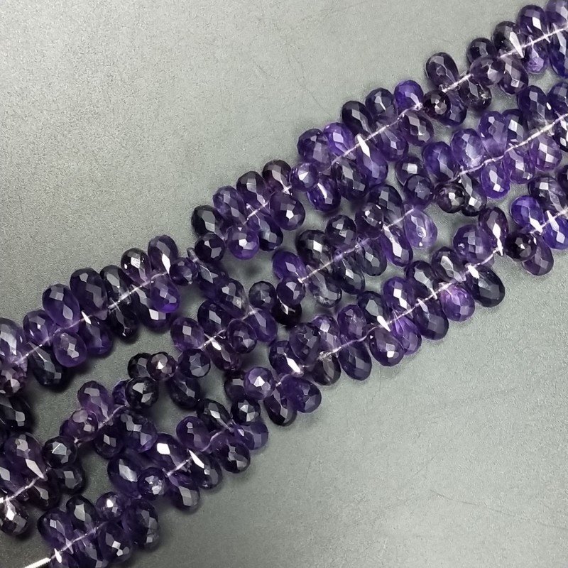 Ametista Naturale in Perline Forma Goccia Tondo Sfaccettato a Mano Foro Laterale