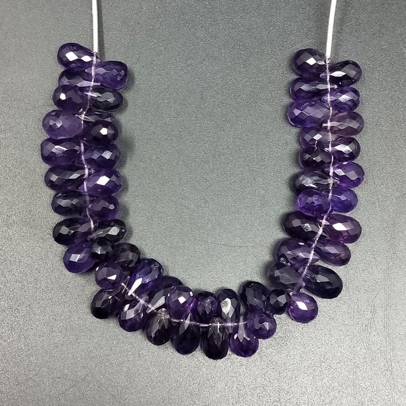 Ametista Naturale in Perline Forma Goccia Tondo Sfaccettato a Mano Foro Laterale