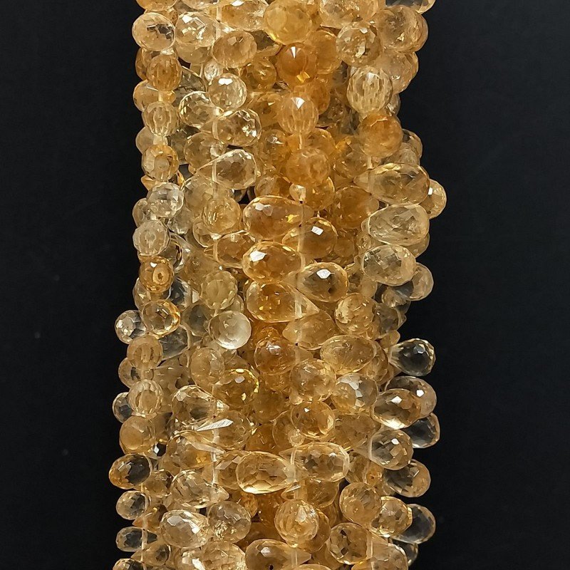 Quarzo citrino Naturale in Perline Forma Goccia Tondo Sfaccettato a Mano Foro Laterale