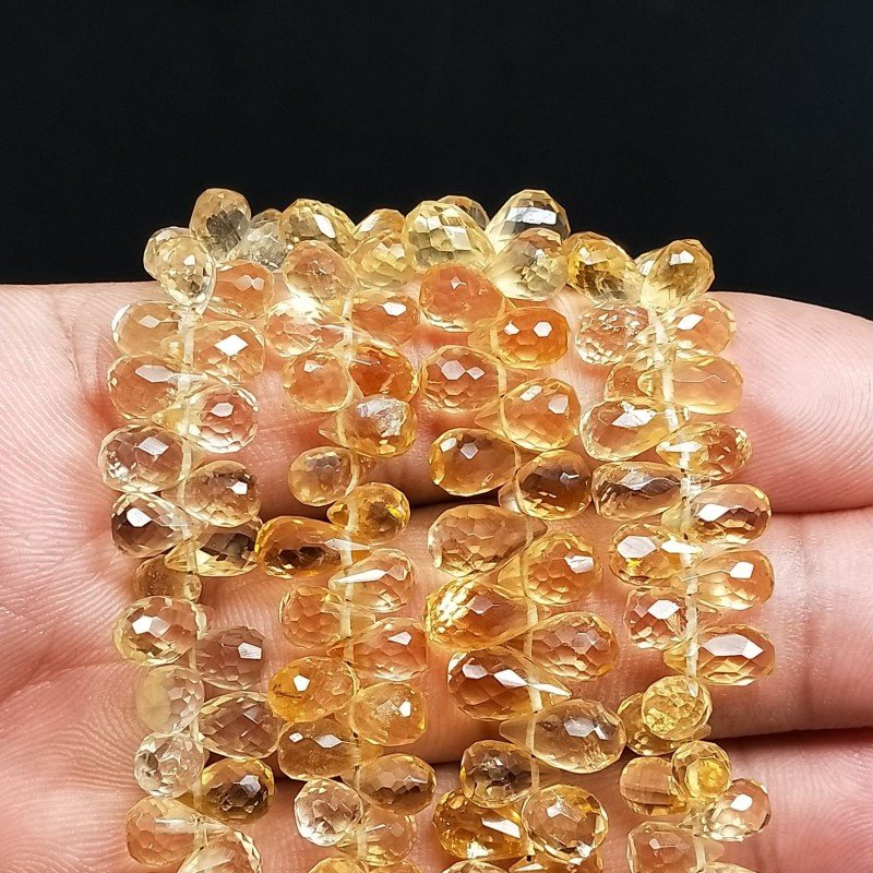 Quarzo citrino Naturale in Perline Forma Goccia Tondo Sfaccettato a Mano Foro Laterale