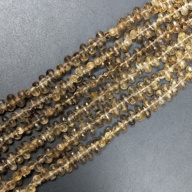 Quarzo Birra Naturale in Perline Forma Goccia Mini Tondo Sfaccettato a Mano Foro Laterale 06X04mm