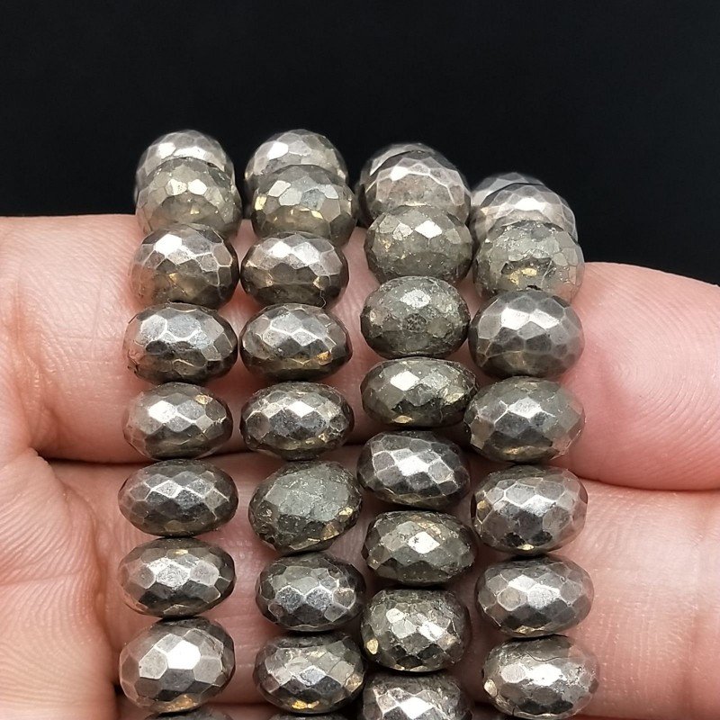 Pirite Naturale in Perline Forma Rondelle Sfaccettato a Mano Foro Passante 08-10mm