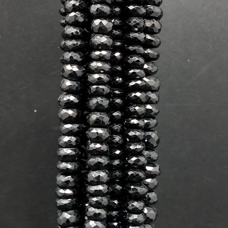 Spinello Nero Naturale in Perline Forma Rondelle Sfaccettato a Mano Foro Passante 08-12mm