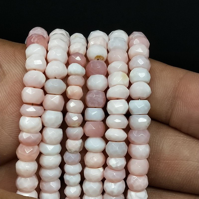 Opale Rosa Naturale in Perline Forma Rondelle Sfaccettato a Mano Foro Passante 07-08mm