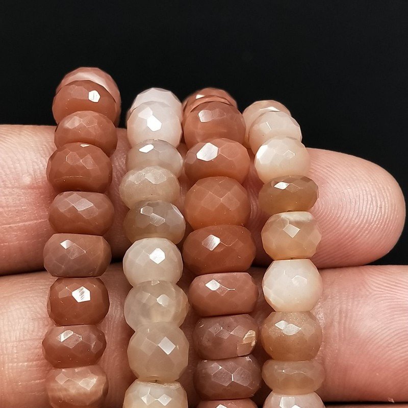 Pietra Di Luna Marrone Naturale in Perline Forma Rondelle Sfaccettato a Mano Foro Passante 04mm-08mm