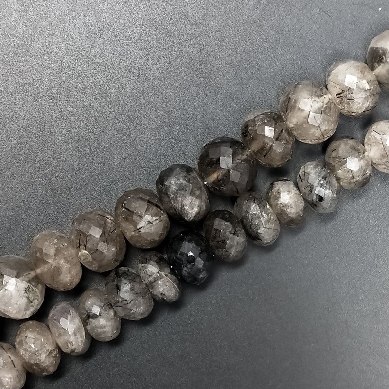 Quarzo Rutilato Tormalinato Naturale in Perline Forma Rondelle Sfaccettato a Mano Foro Passante 10-13mm