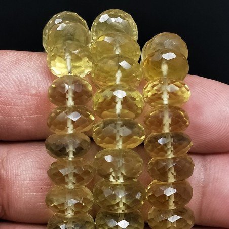 Quarzo Limone Idrotermale in Perline Forma Rondelle Sfaccettato a Mano Foro Passante 09-11mm