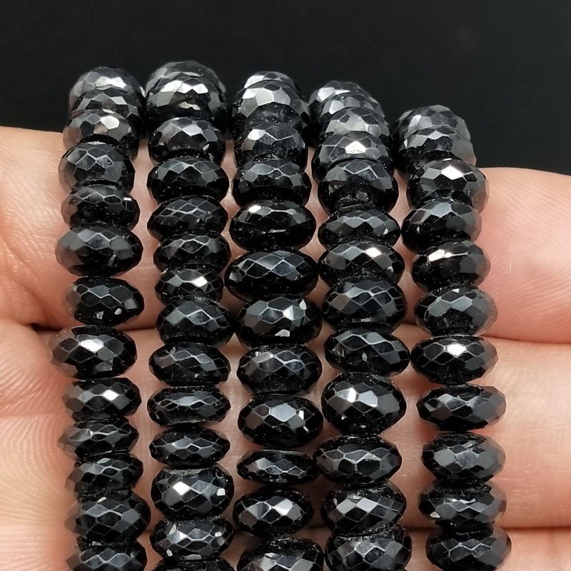 Spinello Nero Naturale in Perline Forma Rondelle Sfaccettato a Mano Foro Passante 08-10mm
