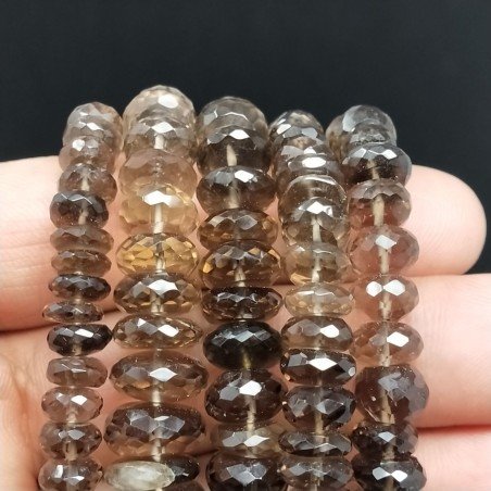 Quarzo Fume Naturale in Perline Forma Rondelle Sfaccettato a Mano Foro Passante