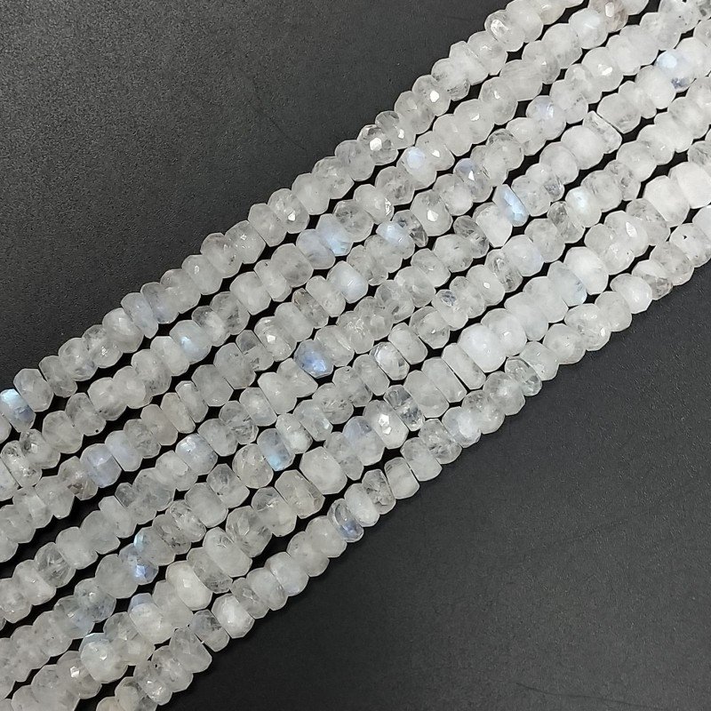 Labradorite Bianca Naturale in Perline Forma Rondelle Sfaccettato a Mano Foro Passante