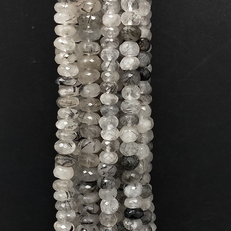 Quarzo Rutilato Tormalinato Naturale in Perline Forma Rondelle Sfaccettato a Mano Foro Passante 08-12mm