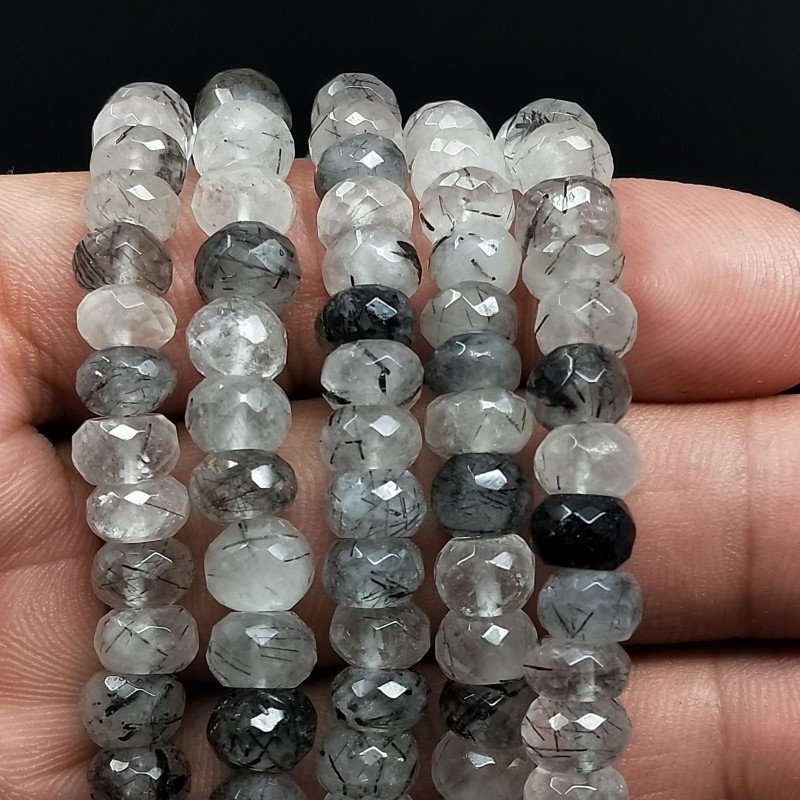 Quarzo Rutilato Tormalinato Naturale in Perline Forma Rondelle Sfaccettato a Mano Foro Passante 08-12mm