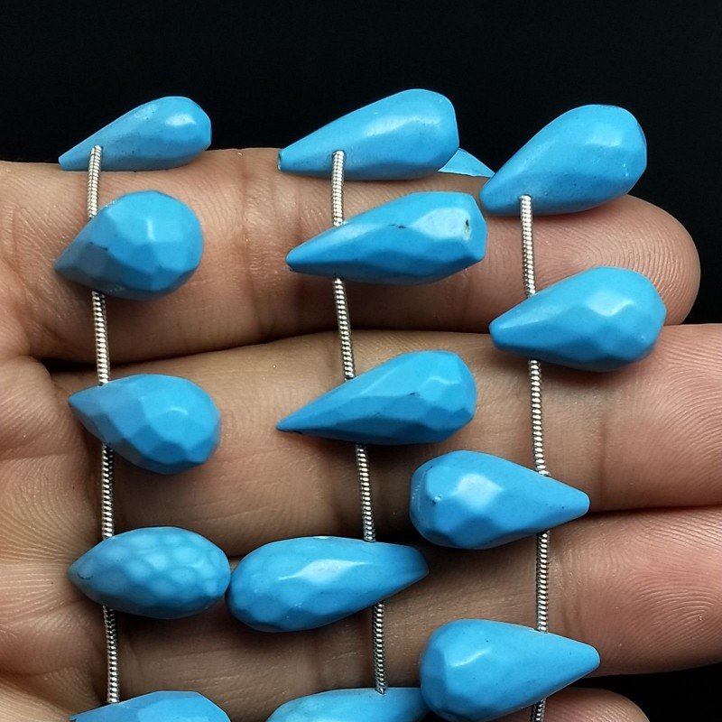 Pasta di Turchese in Perline Forma Goccia Tondo Sfaccettato a Mano Foro Laterale