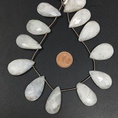 Labradorite Bianca Naturale in Perline Forma Goccia Piatto Sfaccettato a Mano Foro Laterale 10-15X20-29mm