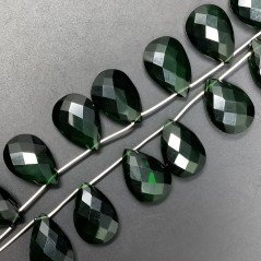 Smeraldo Idrotermale in Perline Forma Goccia Piatto Sfaccettato a Mano Foro Laterale