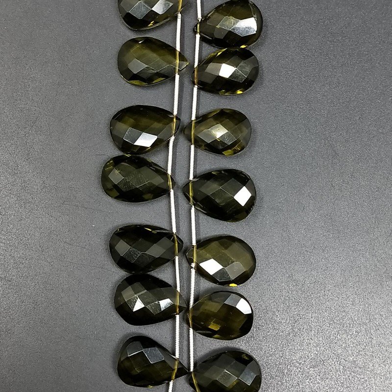 Peridoto Idrotermale in Perline Forma Goccia Piatto Sfaccettato a Mano Foro Laterale