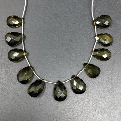 Peridoto Idrotermale in Perline Forma Goccia Piatto Sfaccettato a Mano Foro Laterale