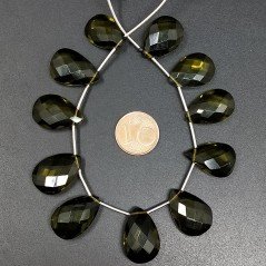 Peridoto Idrotermale in Perline Forma Goccia Piatto Sfaccettato a Mano Foro Laterale