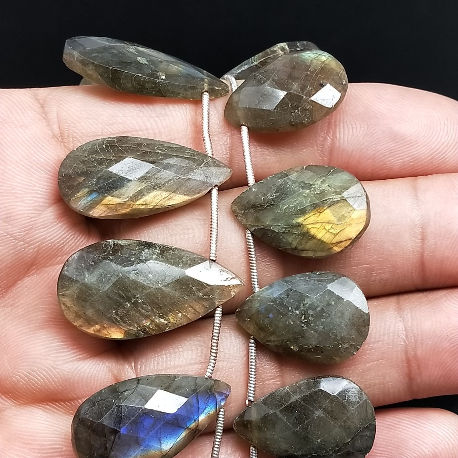 Labradorite Naturale in Perline Forma Goccia Piatto Sfaccettato a Mano Foro Laterale 10-24X20-36mm