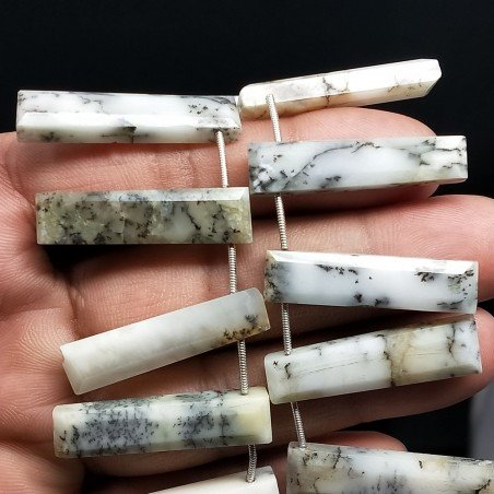 Opale Dendritica Naturale Perline Forma Frange Rettangolare Piatto Sfaccettato a Mano Piatto Foro Laterale