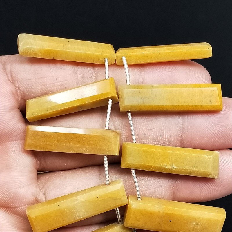 Calcite Gialla Naturale Perline Forma Frange Rettangolare Piatto Sfaccettato a Mano Piatto Foro Laterale