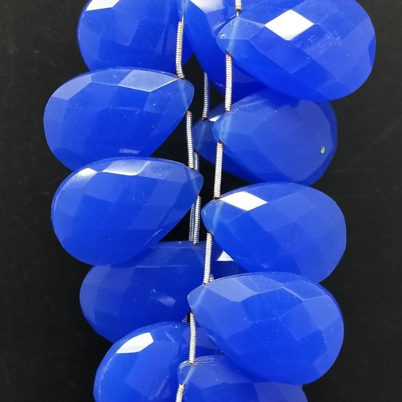Calcedonio Blu in Perline Forma Goccia Piatto Sfaccettato a Mano Foro Laterale 19-20X29-30mm
