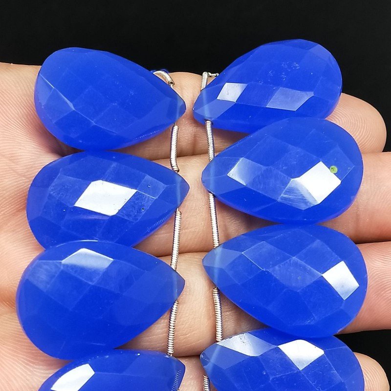 Calcedonio Blu in Perline Forma Goccia Piatto Sfaccettato a Mano Foro Laterale 19-20X29-30mm