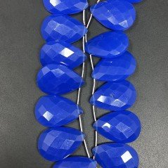 Calcedonio Blu in Perline Forma Goccia Piatto Sfaccettato a Mano Foro Laterale 19-20X29-30mm