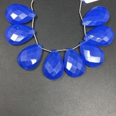 Calcedonio Blu in Perline Forma Goccia Piatto Sfaccettato a Mano Foro Laterale 19-20X29-30mm
