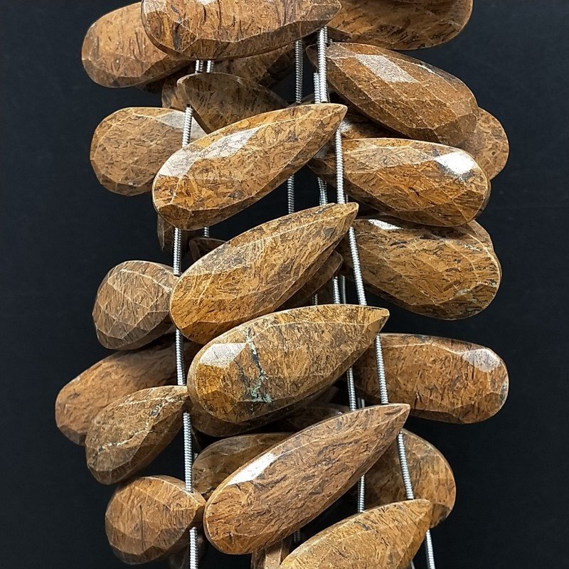 Diaspro Coquina Naturale in Perline Forma Goccia Piatto Sfaccettato a Mano Foro Laterale