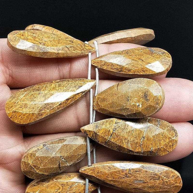 Diaspro Coquina Naturale in Perline Forma Goccia Piatto Sfaccettato a Mano Foro Laterale