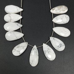Aulite Bianca Naturale in Perline Forma Goccia Piatto Sfaccettato a Mano Foro Laterale