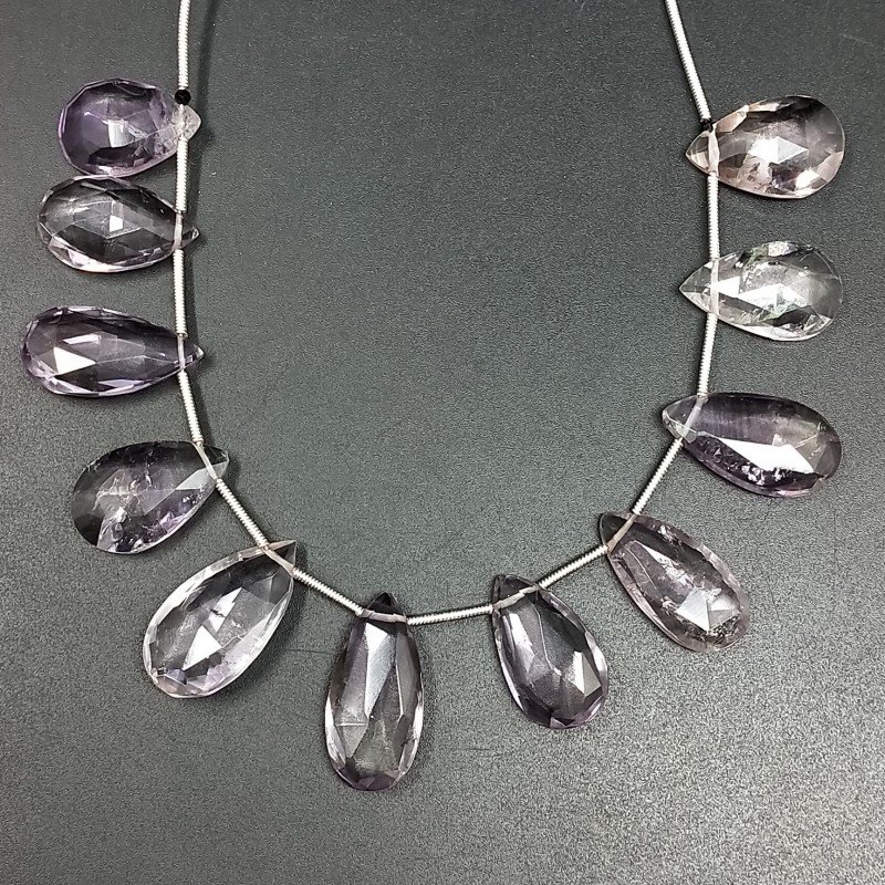 Ametista Rosa Di Francia Naturale in Perline Forma Goccia Piatto Sfaccettato a Mano Foro Laterale